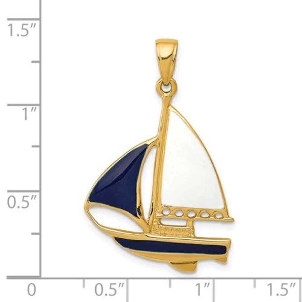 14K 2-D Blue and White Enameled Sailboat Pendant